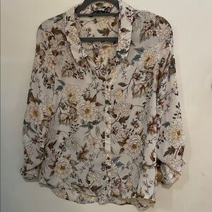 Zara Floral Print Blouse in Cream and Brown
